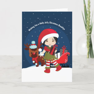 Asian Girl Elf Holiday Kaart