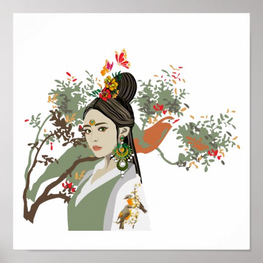 Asian Girl Portrait Tropical Poster (Voorkant)