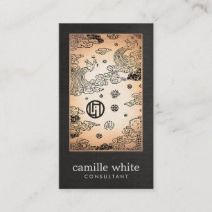 -Asian Gold Peacock en Lotus Black Linen Visitekaartje
