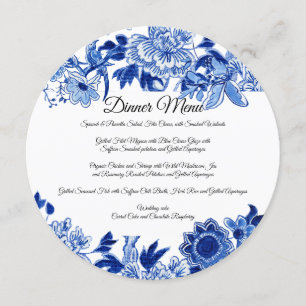 Asian Influence White Blue Floral Dinner Menu Kaart