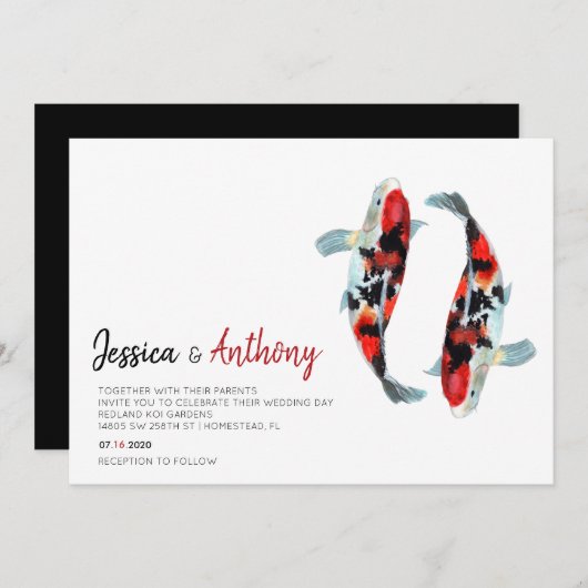 Asian Koi Fish Wedding Invitation Kaart (Voorkant / Achterkant)