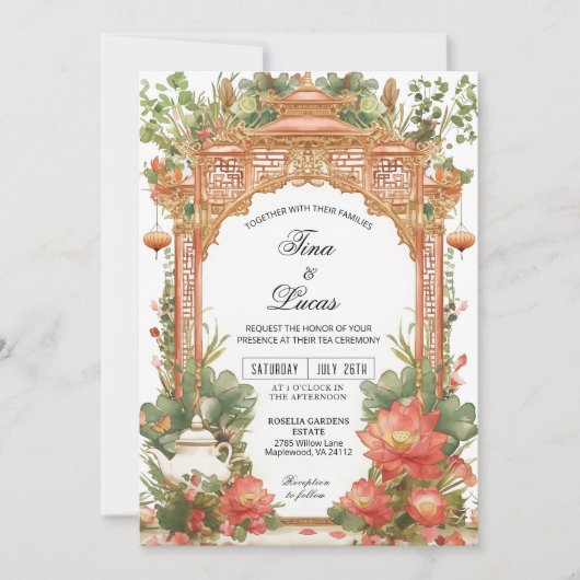 Asian Lotus Tea Ceremony Wedding Invitation (Devant)