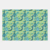 Asian Pattern Blue Green Inpakpapier Vel (Voorkant)
