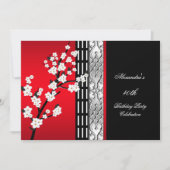 Asian Red Black Blossom Birthday Party 2 Kaart (Voorkant)