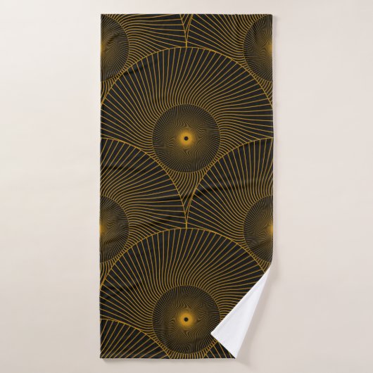 asian round feathers seamless pattern in gold blac (Serviette de bain)