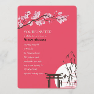 Asian Sakura Baby shower Invitation Kaart