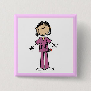 Asian Vrouw Stick Figuur verpleegster Vierkante Button 5,1 Cm