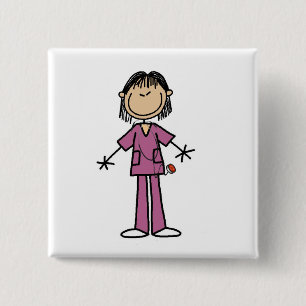 Asian Vrouw Stick Figuur verpleegster Vierkante Button 5,1 Cm