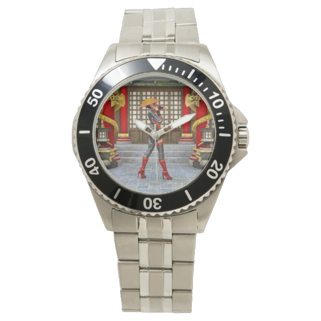 Asian Warrior Maiden Horloge (Voorkant)