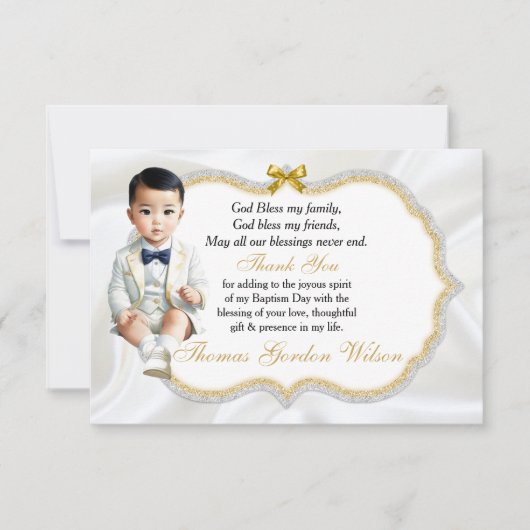Asiatique Baby Boy Baptism Communion Merci (Devant)