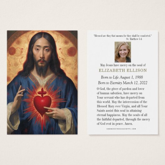 Asiatique Chinois Sacré-Coeur Jésus Prière funérai (Devant & derrière)