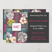 Asiatique Floral Monogramme Faire-part d'adoption (Devant / Derrière)