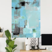 'Aside' Blue en Grey Abstract Art Poster Afdrukken (Thuiskantoor)