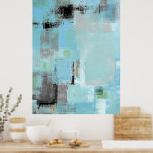 'Aside' Blue en Grey Abstract Art Poster Afdrukken (Keuken)