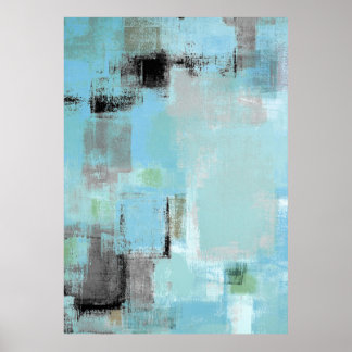 'Aside' Blue en Grey Abstract Art Poster Afdrukken