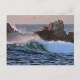 Asilomar Beach Wave Big Sur California, getekend Briefkaart