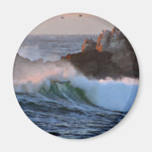 Asilomar Beach Wave Big Sur Californië geschilderd Magneet