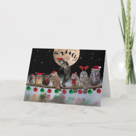 Asio danst met uilen op kerstavond feestdagen kaart