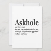 Askhole Definitie Grappige grap Woordenboek Volwas Kaart (Voorkant)