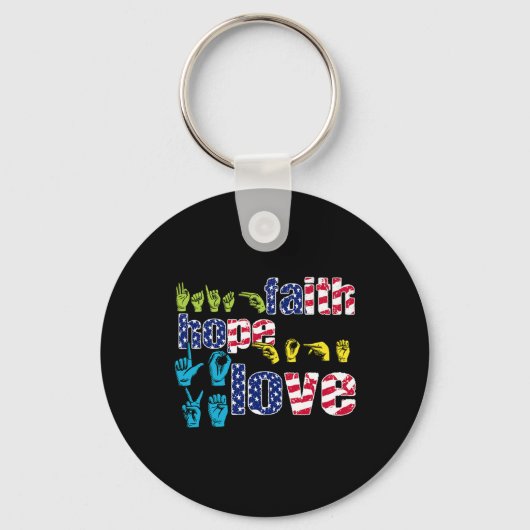 ASL American Sign Language 4th of julith Hope Sleutelhanger (Voorkant)