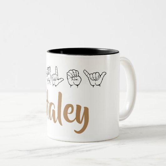ASL American Sign Language Finger speld Haley Tweekleurige Koffiemok (Voorkant rechts)