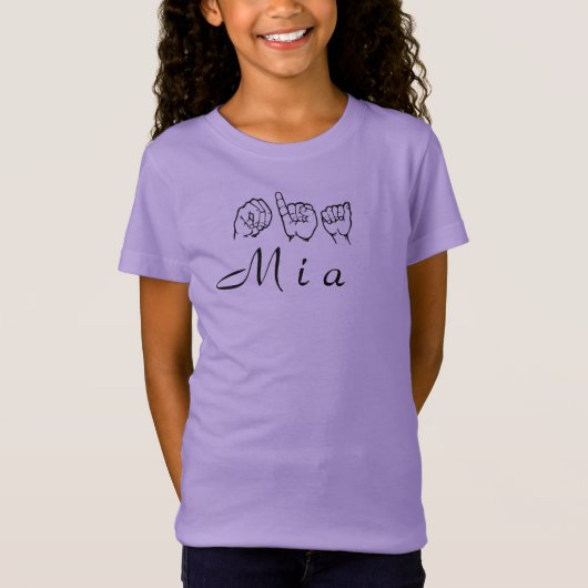 ASL American Sign Language Fingerspsed Mia T-shirt (Voorkant)