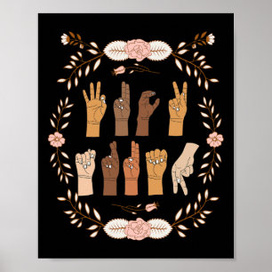 ASL Anti Trump Gebarentaal Floral Grappig Poster