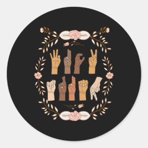 ASL Anti Trump Gebarentaal Floral Grappig Ronde Sticker
