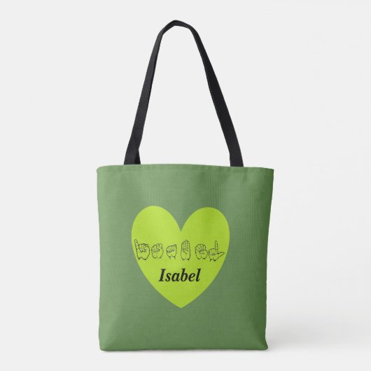 ASL Eigen naam Isabel Fingerspellalfabet Draagtas (Achterkant)