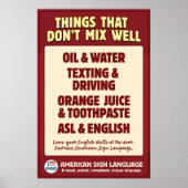 ASL en Engels mengen elkaar niet. Poster (Voorkant)