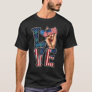 ASL Gebarentaal Ik hou van je Amerikaanse vlag 4e  T-shirt