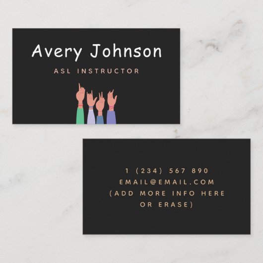 ASL Gebarentaal Instructeur Eenvoudig Minimalistis Visitekaartje (Voorkant / Achterkant)