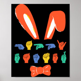 Asl gelukkig pasen snoep gebarentaal eieren vrouwe poster