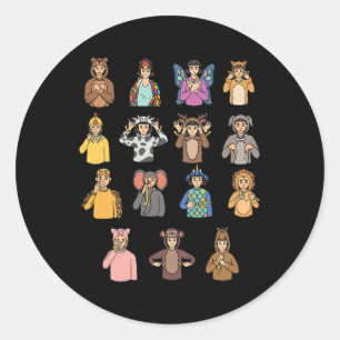 ASL Handgebaar Doof Gehoorverlies Bewustzijn Jonge Ronde Sticker