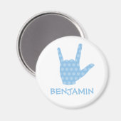 ASL I Love You Blue Dots Signer Langue Nom Magnet (Recto/Verso)