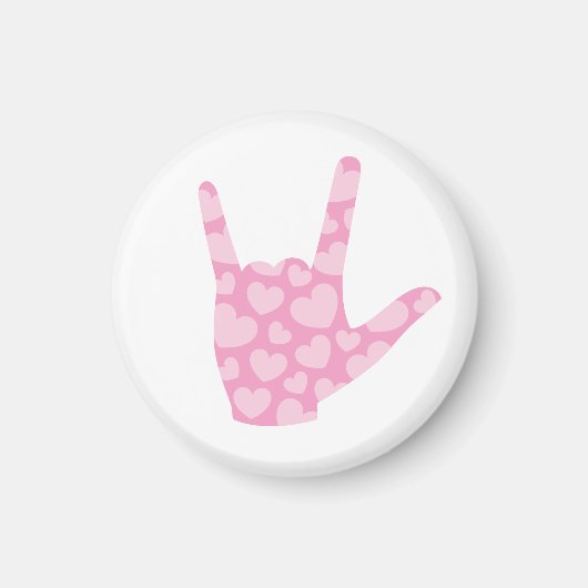ASL I Love You Pink Hearts Sign Language Magnet (Devant)