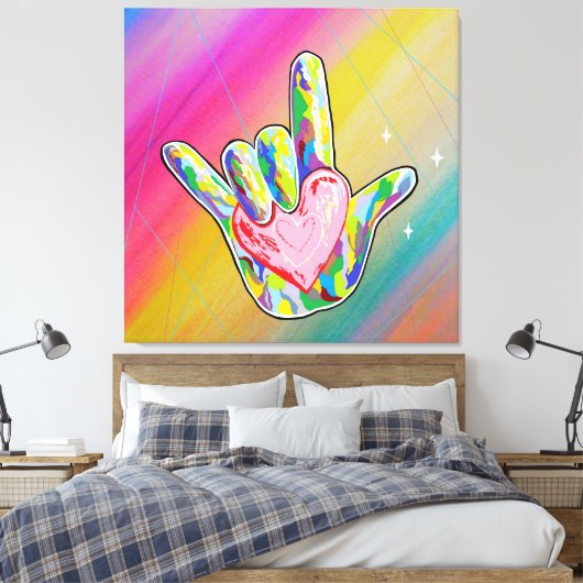 ASL I LOVE YOU Teken met hart Canvas Afdruk (Insitu (Slaapkamer))