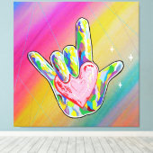 ASL I LOVE YOU Teken met hart Canvas Afdruk (Insitu (Houten vloer))