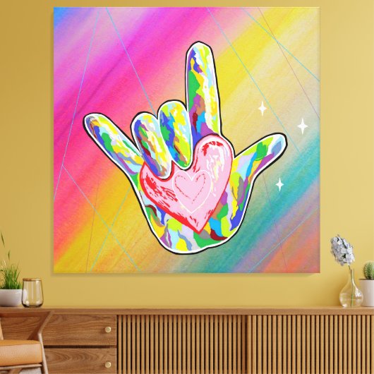 ASL I LOVE YOU Teken met hart Canvas Afdruk (Insitu (Woonkamer))