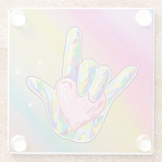 ASL IK HOOR VAN JE Hart Glazen Onderzetter (Achterkant)