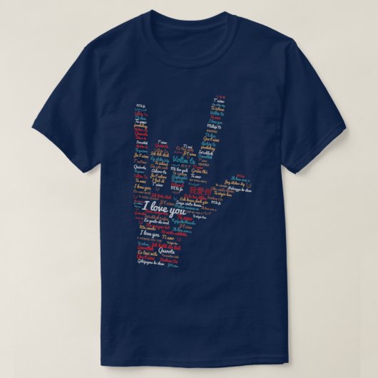 ASL Ik hou van je in verschillende talen, ontwerp T-shirt (Design voorkant)