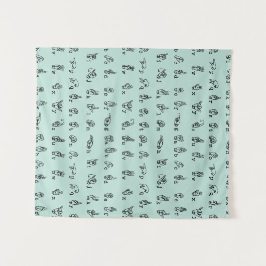 ASL Jade // American Sign Language Alphabet Wandkleed (Voorkant (horizontaal))