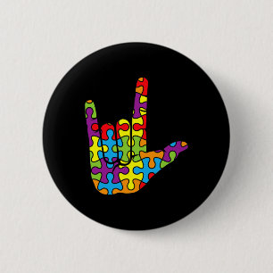 Asl Liefde Gebarentaal Autistische Puzzel Autisme Ronde Button 5,7 Cm