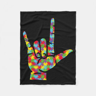 Asl Liefde Gebarentaal Hand Autisme Bewustzijn Puz Fleece Deken