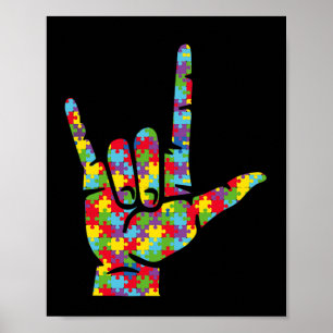 Asl Liefde Gebarentaal Hand Autisme Bewustzijn Puz Poster