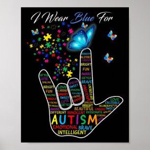 ASL liefde gebarentaal Hand ik Draag blauw voor au Poster