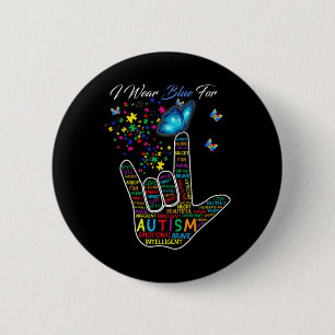 ASL Liefde Gebarentaal Hand Ik Draag Blauw Voor Au Ronde Button 5,7 Cm
