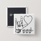 asl liefde , hart , asl vierkante button 5,1 cm (Voorkant /achterkant)