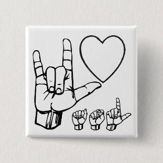 asl liefde , hart , asl vierkante button 5,1 cm