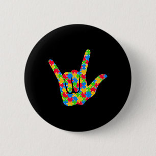 ASL Love Gebarentaal Autisme Bewustzijnsondersteun Ronde Button 5,7 Cm